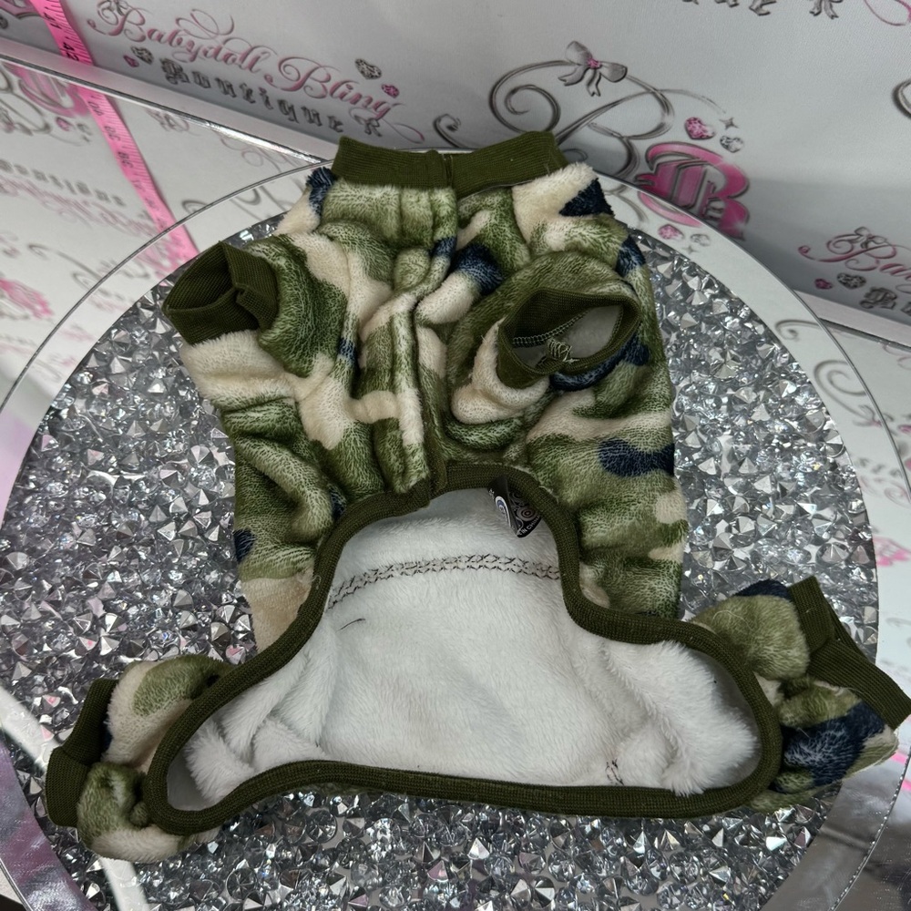 Camouflage Fleece Pet Hoodie cat or dog camo- Green, Cream, Black - Picture 2 of 8